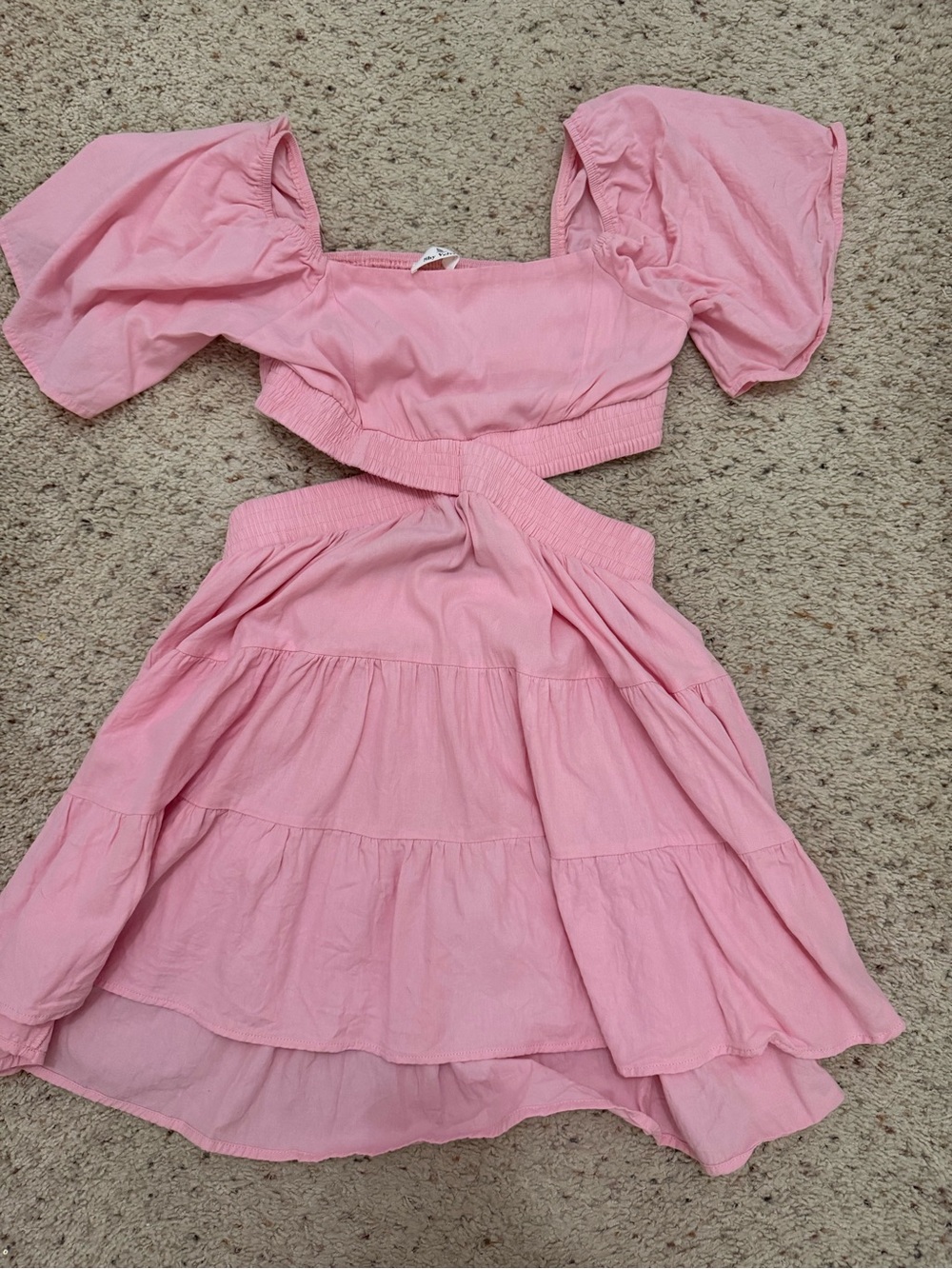 Pink Puff-Sleeve Cutout Kids Dress